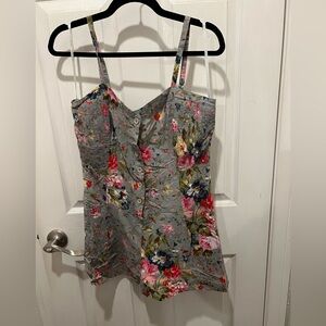 Papaya Floral Gray Button-Up Blouse